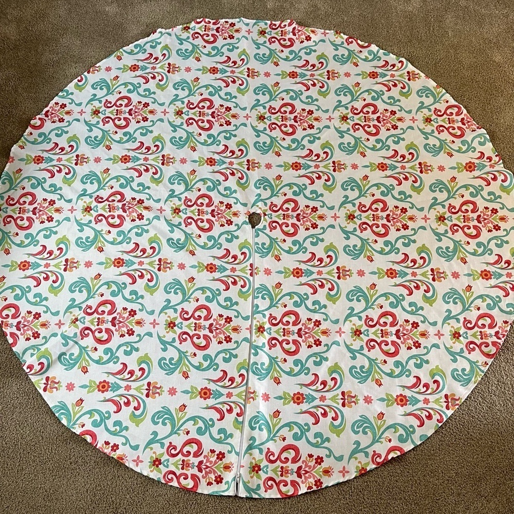 Umbrella Patio Tablecloth Round White Floral Scroll Zipper